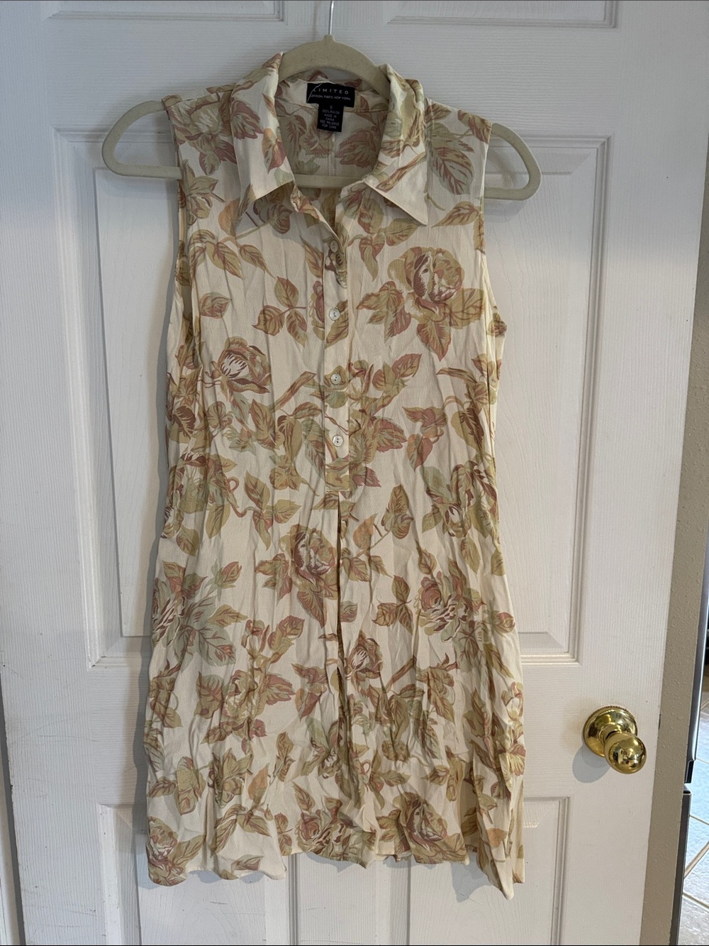 The Limited Cream Sleeveless Floral Shirt Dress